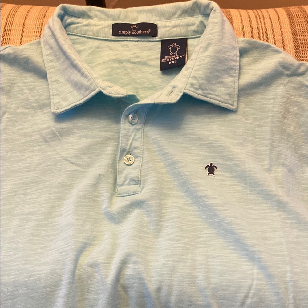 BNWOT Simply Southern Men's Light Blue Polo Shirt
